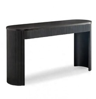 Console d'Entrée Haut de Gamme en Bois de Manguier, Finition Noir Profond, Meuble Massif pour Salon et Couloir de Villa