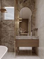 Meuble de salle de bain avec miroir et lavabo, design moderne, gain de place, en verre, imperméable
