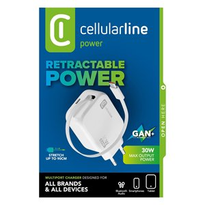 ACHROLLUSBCGAN30WW Cargador de Coche USB Tipo-C Retráctil de 30W GaN Blanco y Adaptadores - Product Image 2