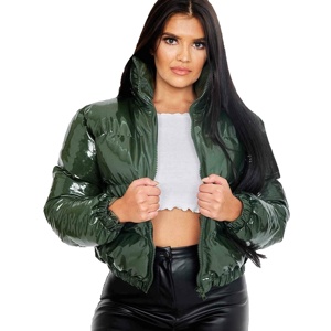 Blouson bomber réversible en tricot pour femme avec col en fausse fourrure, court, grande taille, imperméable et coupe-vent pour l'hiver - Product Image 1