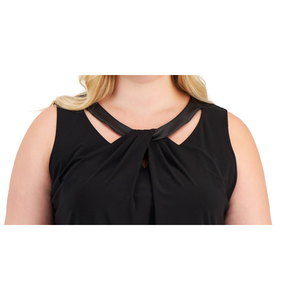 Canotta da donna Kasper alla moda con motivo a tinta unita, finiture in ecopelle e design intrecciato, taglie forti (taglia 2X) nera per primavera estate - Product Image 2