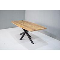 Table à manger ronde de style industriel moderne en bois de manguier massif avec bord biseauté en forme de bateau enduit de poudre pour hôtels restaurants