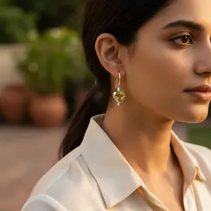 Boucles d'oreilles en forme de larme en or 18 carats et argent 925 avec pendentif en citrine, bijoux en or blanc pour femmes, pierre principale en diamant - Product Image 2