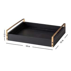 Luxury <b>black</b> Custom Hotel Acrylic Serving Table Food Tray rectangle Brown Wood Tray MDF Wooden Serving Tray Bead Decorative - Product Image 2