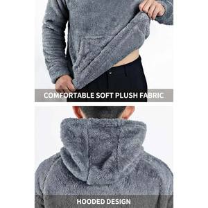High Quality Winter Warm Custom Logo Pullover <b>Thick</b> <b>Fleece</b> Men's Clothing Heavy Sherpa Fur Lined Hoodies for Men's Clothing Grey - Product Image 6