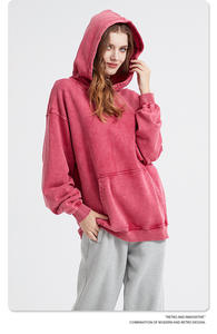Sweat à capuche oversize vintage pour femme, couleur unie, en polaire anti-boulochage, manches longues avec poches, 60% coton 40% polyester, vêtement d'hiver - Product Image 3