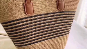 Women's Vintage Zipper Design <b>Straw</b> Shoulder <b>Bag</b> with Leather Handles Fashionable & Portable for Summer & Spring for Beach Use - Product Image 3