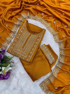 Ensemble Kurta Pant élégant en teal brodé avec dupatta assorti - Product Image 4