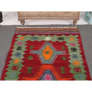 Kilim Vintage Rug, 3.5x6.46 ft Turkish Rug, <b>Red</b> Floral <b>Wool</b> Rug - Product Image 3