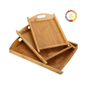 Bandeja de cesta plana de bambú hecha a mano decorativa Material natural Estilo rústico duradero para exhibición de alimentos - Product Image 1