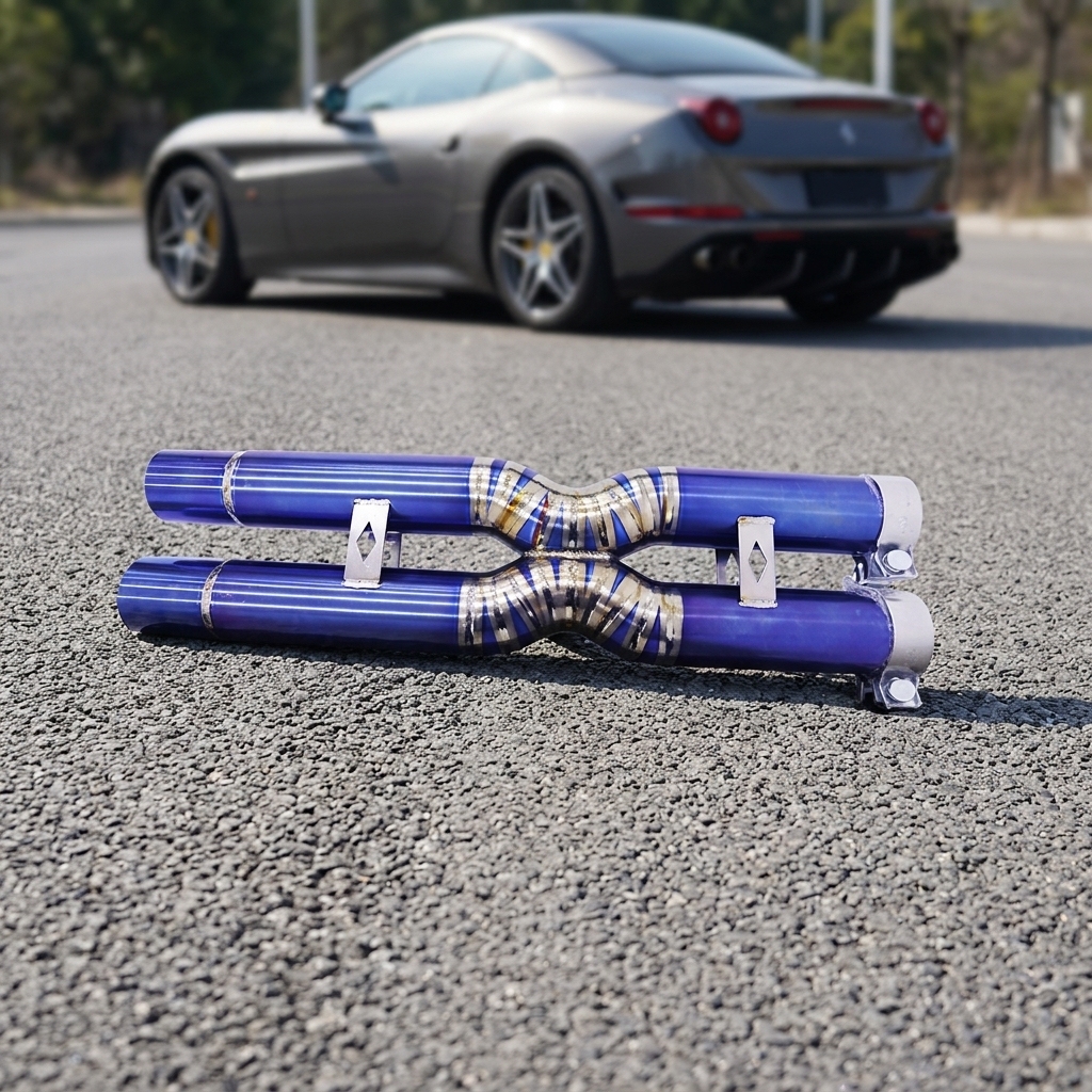 VantaFlow Lightweight Titanium Blue Burnt X-Pipe Mid-Section Exhaust for Ferrari California T V8 3.9T 2014-2018