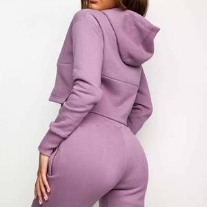 ชุดวอร์มผู้หญิงแบบใหม่มีฮู้ด,ชุดวิ่งและกางเกงวอร์มผู้หญิงแบบตัดผ้าฝ้ายสองชิ้น - Product Image 3