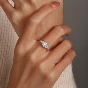 Jeulia Rhodium Plated Copper Cluster Round Cut Engagement <b>Ring</b> with Side Stones - Product Image 6