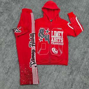Ensemble de survêtement Y2K Streetwear délavé à l'acide avec broderie et appliques, sweat à capuche et pantalon évasé en molleton épais French Terry - Product Image 5