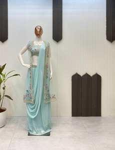 CRÉATEUR TROIS PIÈCES WESTERN PRÊT À PORTER SAREE AVEC KOTI POUR LA SAISON DE MARIAGE TENDANCE - Product Image 2