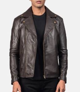 Chaqueta de Motociclista de Piel de Cordero Genuina Marrón Oscuro para Hombre, Cierre Asimétrico, Invierno, Ecológica, Transpirable, Ajustada - Product Image 3