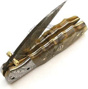 Cuchillo plegable de bolsillo de madera de acero de Damasco hecho a mano EDC de grado Industrial de caza de alta calidad duradero OEM artesanía de precisión personalizada - Product Image 3