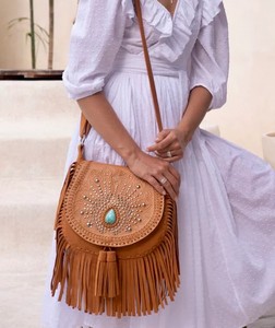 Hand-tooled and Hand-painted <b>Peacock</b> Design on Flap with Two Front Tassels and an Invisible Magnet to Secure Closed - Product Image 1