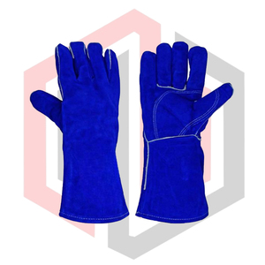 Guantes de Soldadura de Cuero Azul, Textura Suave, Puño de Punto, 11 oz, 14 Pulgadas, Palma Reforzada, Resistentes al Calor, Antiestáticos, para Soldadura MIG, TIG, Stick, Barbacoa - Product Image 1