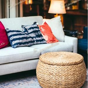 Table basse de Console d'incrustation d'os de pouf de stockage de rotin en bois avec des ensembles de jardin de pouf de bambou d'herbe de mer pour le salon extérieur - Product Image 6