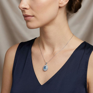 Collane di Moda Dan Jewelry <span class=keywords><strong>con</strong></span> Pendente in <span class=keywords><strong>Topazio</strong></span> Blu e Halo di Diamanti per Uso Quotidiano Femminile - Product Image 4