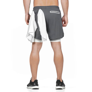High Quality Men's Double Layer Running <b>Shorts</b> Drawstring Waist Back <b>Zipper</b> Solid Best Quality Wholesale Gym <b>Shorts</b> for Male - Product Image 2