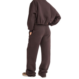 High Quality Relaxed Fit Zipper Tracksuit for Women <b>Zip</b> Up Crop <b>Sweatshirt</b> With Pant Women Cotton Fleece Tracksuit - Product Image 3