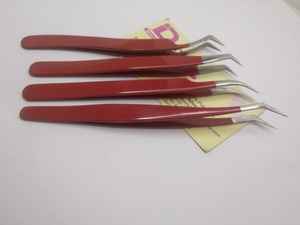 Pince à cils enduite de couleur rouge de qualité durable pince à cils en acier inoxydable volume semi-incurvé pince à cils à 45 degrés - Product Image 5