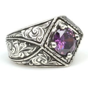 Men's 925 Sterling <b>Silver</b> <b>Ring</b> with Amethyst Stone <b>Cross</b> Square Design for Everyday Wear - Product Image 2