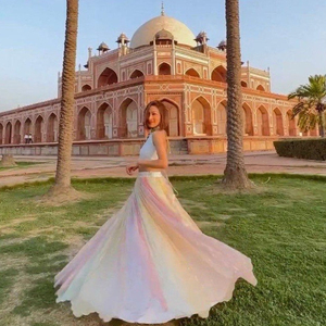 Lehenga choli ปักตาข่ายหนากับด้ายหลายเส้นพร้อมที่จะสวมใส่ lehenga choli สำหรับผู้หญิงอินเดียอย่างเต็มที่ - Product Image 1