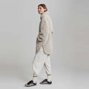 Warm High-Neck Grey <b>Sherpa</b> Jacket with Snap Buttons Stylish and Cozy Fleece Outerwear for Winter - Product Image 2