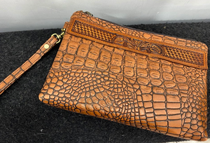 Cartera larga de cuero con estampado de cocodrilo de dos tonos para mujer, bolso para pasaporte de órgano con cierre de cuero tallado en ambos lados - Product Image 3