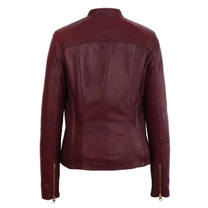 Chaqueta de Cuero Genuino para Mujer, Color Granate, con Tela de Lona Tejida, Diseño Personalizado, Impermeable y Transpirable - Product Image 1