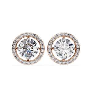 Bijoux fins, boucles d'oreilles en diamant taille brillant 1 carat, plaqué or massif 14 carats, diamants certifiés IGI, boucles d'oreilles de style classique - Product Image 1