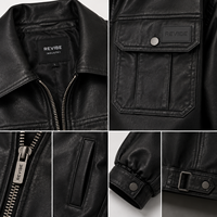 Veste d'hiver oversize noire en cuir de vache pour homme, multi-poches, véritable cuir, écologique, respirante, streetwear, fabricant OEM personnalisé