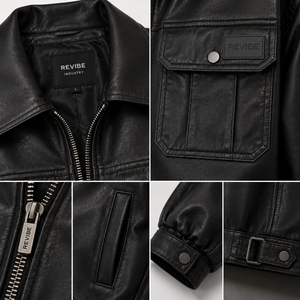Veste d'hiver oversize noire en cuir de vache pour homme, multi-poches, véritable cuir, écologique, respirante, streetwear, fabricant OEM personnalisé - Product Image 4