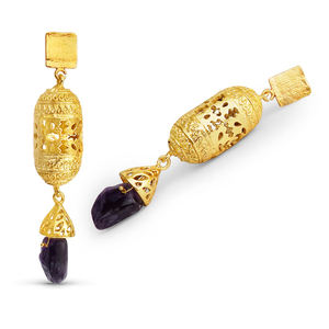 Boucles d'oreilles améthyste en plaqué or de créateur Boucles d'oreilles pendantes géométriques en laiton Bijoux élégants Boucles d'oreilles cylindriques tendance Fiançailles - Product Image 1