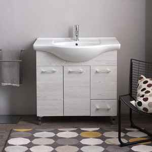 Meuble de salle de bain autoportant en chêne blanc de 85 cm avec 3 portes et 1 tiroir, doté d'un lavabo Ravenna - Product Image 2