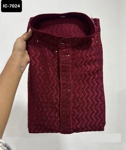 Vêtements ethniques indiens Vêtements pour hommes fantaisie Rayonne de qualité supérieure avec broderie et paillettes Travail des deux côtés Kurta avec pyjama en coton Raymond - Product Image 1