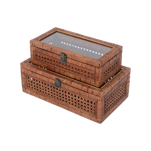 Boîte décorative rectangulaire en rotin de haute qualité en gros vietnamien avec couvercle boîtes de rangement bohème prix bon marché - Product Image 1