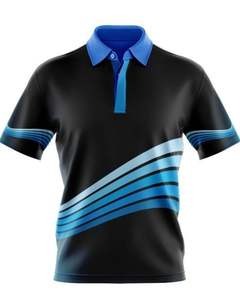 Polo personnalisé pour homme, noir et bleu, manches courtes, design rayé, polyester et coton piqué, décontracté, sport, golf - Product Image 1