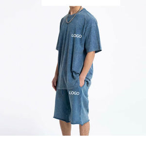 Conjunto de pantalones cortos de Camiseta de algodón 100% para hombre con estilo Diseño transpirable Hecho Color sólido Ropa de verano Conjunto de pantalones cortos de lavado ácido de talla grande - Product Image 6