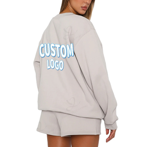 Ensemble de survêtement en tricot pour femmes, 2 pièces, décontracté, uni, hiver, logo personnalisé, coupe régulière, sweat-shirt à capuche et short - Product Image 5