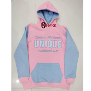 Pull à capuche décontracté à manches longues avec broderies uniques en chenille de la sororité Gamma Phi Delta, streetwear d'hiver 1943 - Product Image 3