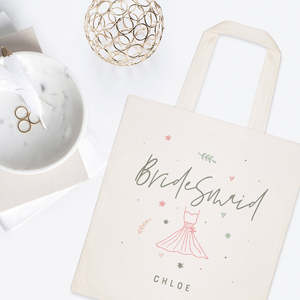 Sac fourre-tout en toile de coton personnalisé avec nom floral pour demoiselle d'honneur, fermeture ouverte, motif uni - Product Image 3