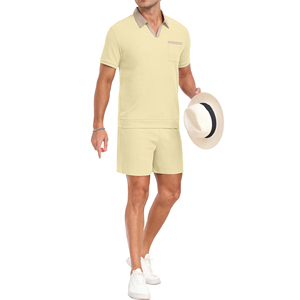 Ensemble 2 pièces pour l'été-Polo, t-shirts et shorts personnalisés-Vêtements pour hommes-Ensemble double en coton grande taille de style High Street - Product Image 2