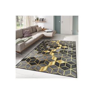 Tapis et ensembles de tapis imprimés numériques détaillés en nid d'abeille gris noir et or - Product Image 1