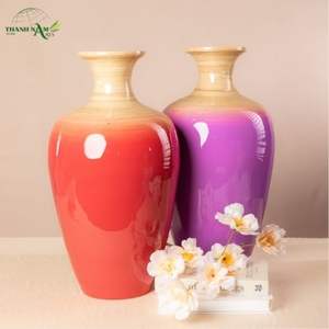 Vase en bambou filé artisanal avec un col naturel et un corps de couleur contemporaine - Product Image 5