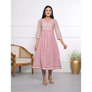 Vestido de Algodón Rosa Estampado, Elegante y Formal para Fiesta, Tallas XS-5XL, Uso Diario Informal, Suministro ODM, Transpirable, Cintura Natural, Largo hasta el Suelo - Product Image 3