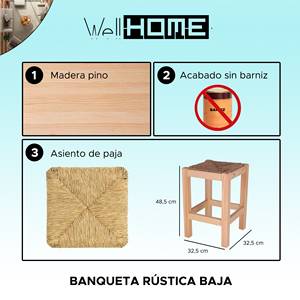 WELL HOME Panca da Giardino in Legno Rustico, Finitura Non Verniciata, Design Quadrato Basso 32.5x32.5x48.5 cm - Product Image 2